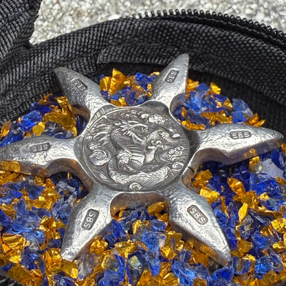 'Twin Dragon Star' 1.04 oz .999 Fine Silver Star Hand Crafted by St Bee's in England, Shiny Finish, Includes Earbud Case & COA, Mint Condition, Limited Edition