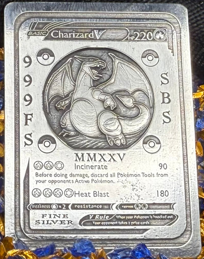 Pokémon 'Fire Charizard' 2.82 oz .999 Pure Silver Trading Card Hand Crafted by St Bee's in England, Satin Finish, Includes Poké Ball & COA, Mint Condition Limited Edition