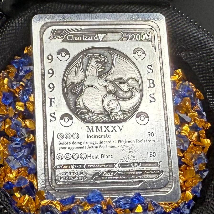 Pokémon 'Fire Charizard' 2.82 oz .999 Pure Silver Trading Card Hand Crafted by St Bee's in England, Satin Finish, Includes Poké Ball & COA, Mint Condition Limited Edition