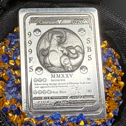 Pokémon 'Fire Charizard' 2.82 oz .999 Pure Silver Trading Card Hand Crafted by St Bee's in England, Satin Finish, Includes Poké Ball & COA, Mint Condition Limited Edition