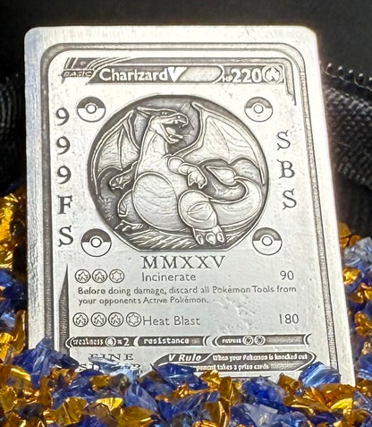 Pokémon 'Fire Charizard' 2.82 oz .999 Pure Silver Trading Card Hand Crafted by St Bee's in England, Satin Finish, Includes Poké Ball & COA, Mint Condition Limited Edition