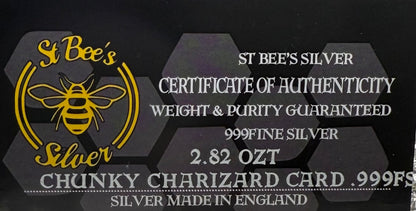 Pokémon 'Fire Charizard' 2.82 oz .999 Pure Silver Trading Card Hand Crafted by St Bee's in England, Satin Finish, Includes Poké Ball & COA, Mint Condition Limited Edition