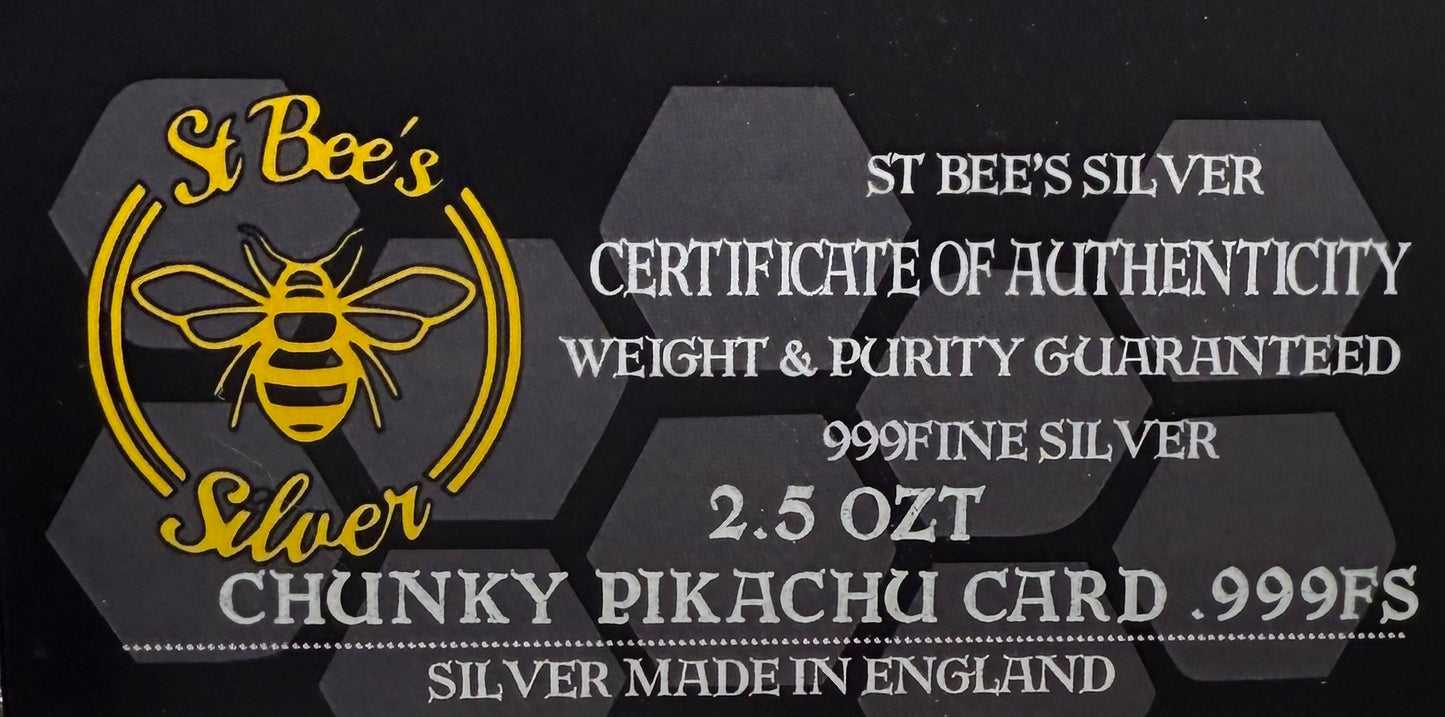 Pokémon 'Pikachu' 2.5 oz .999 Pure Silver Trading Card Hand Crafted by St Bee's in England, Satin Finish, Includes Poké Ball & COA, Mint Condition Limited Edition