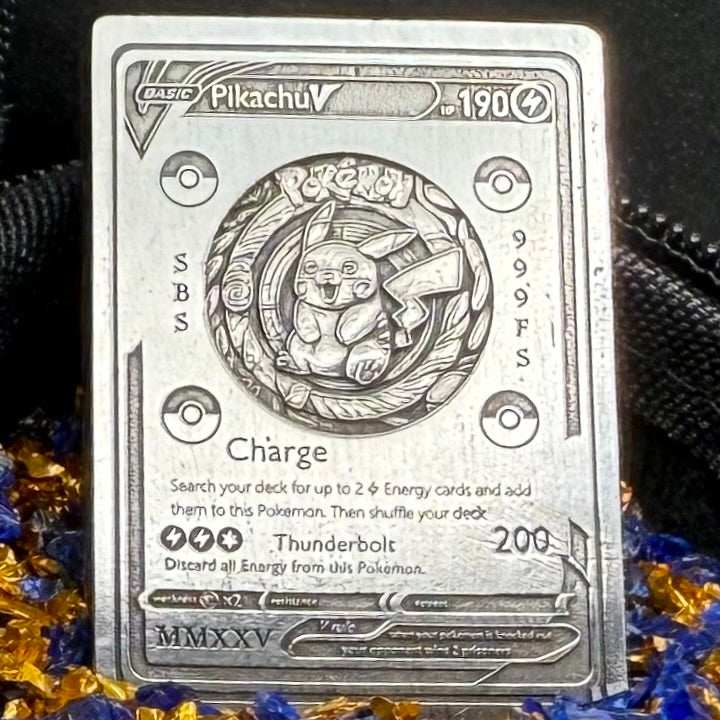 Pokémon 'Pikachu' 2.5 oz .999 Pure Silver Trading Card Hand Crafted by St Bee's in England, Satin Finish, Includes Poké Ball & COA, Mint Condition Limited Edition