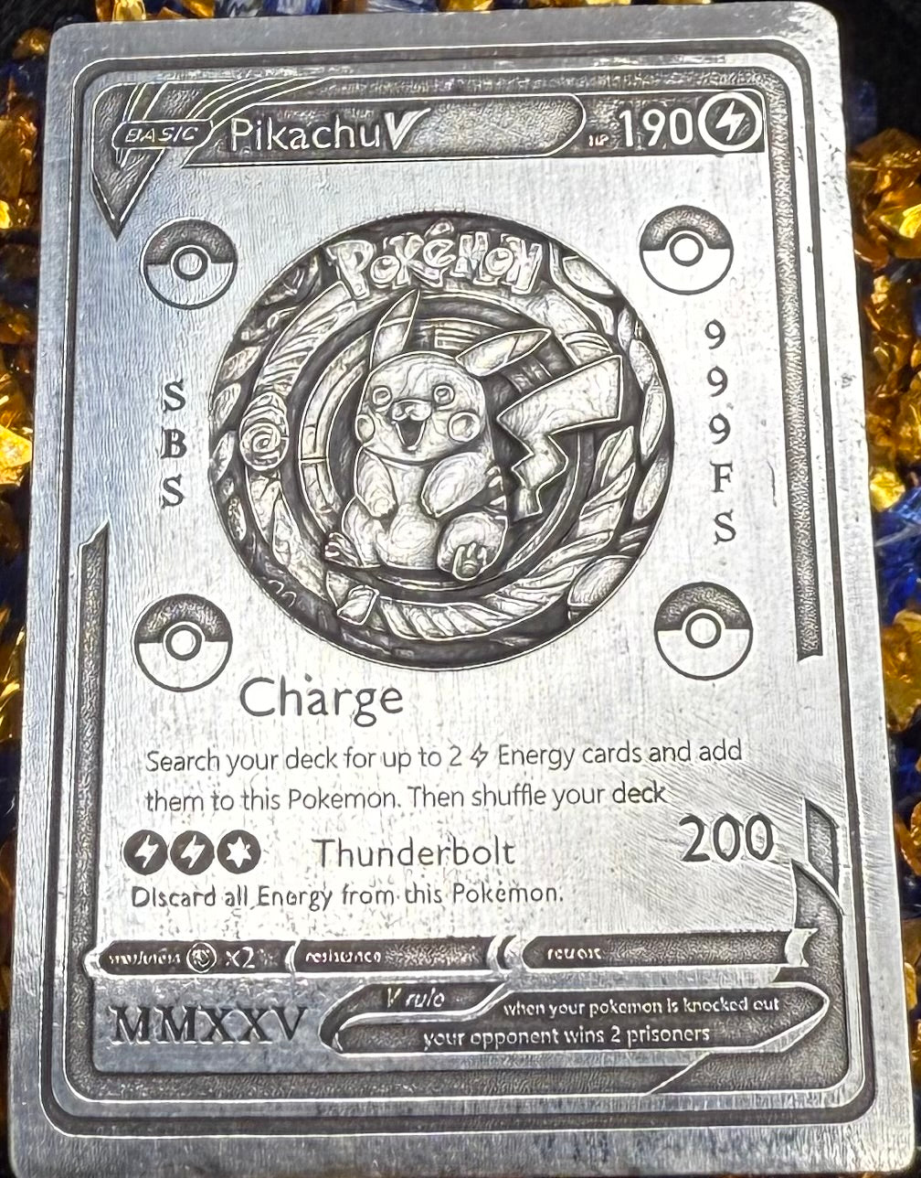 Pokémon 'Pikachu' 2.5 oz .999 Pure Silver Trading Card Hand Crafted by St Bee's in England, Satin Finish, Includes Poké Ball & COA, Mint Condition Limited Edition