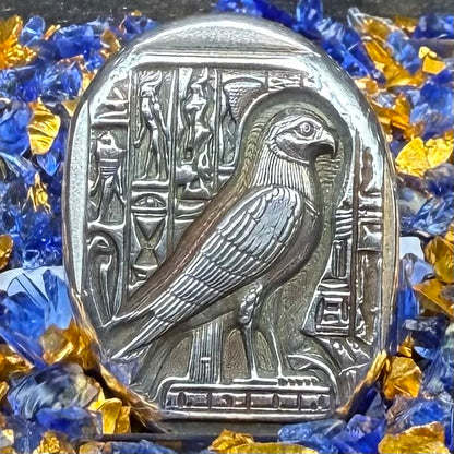 Egyptian Series 'Falcon' .5 oz .999 Pure Silver Nugget Hand Crafted by St Bee's in England, Antique Finish, Includes Wooden Box & COA, Mint Condition Limited Edition