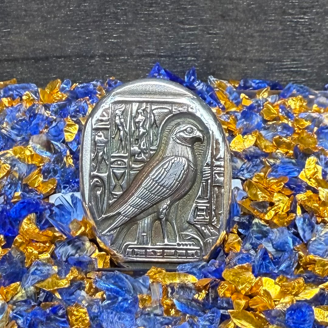 Egyptian Series 'Falcon' .5 oz .999 Pure Silver Nugget Hand Crafted by St Bee's in England, Antique Finish, Includes Wooden Box & COA, Mint Condition Limited Edition