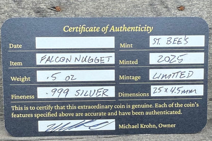 Egyptian Series 'Falcon' .5 oz .999 Pure Silver Nugget Hand Crafted by St Bee's in England, Antique Finish, Includes Wooden Box & COA, Mint Condition Limited Edition