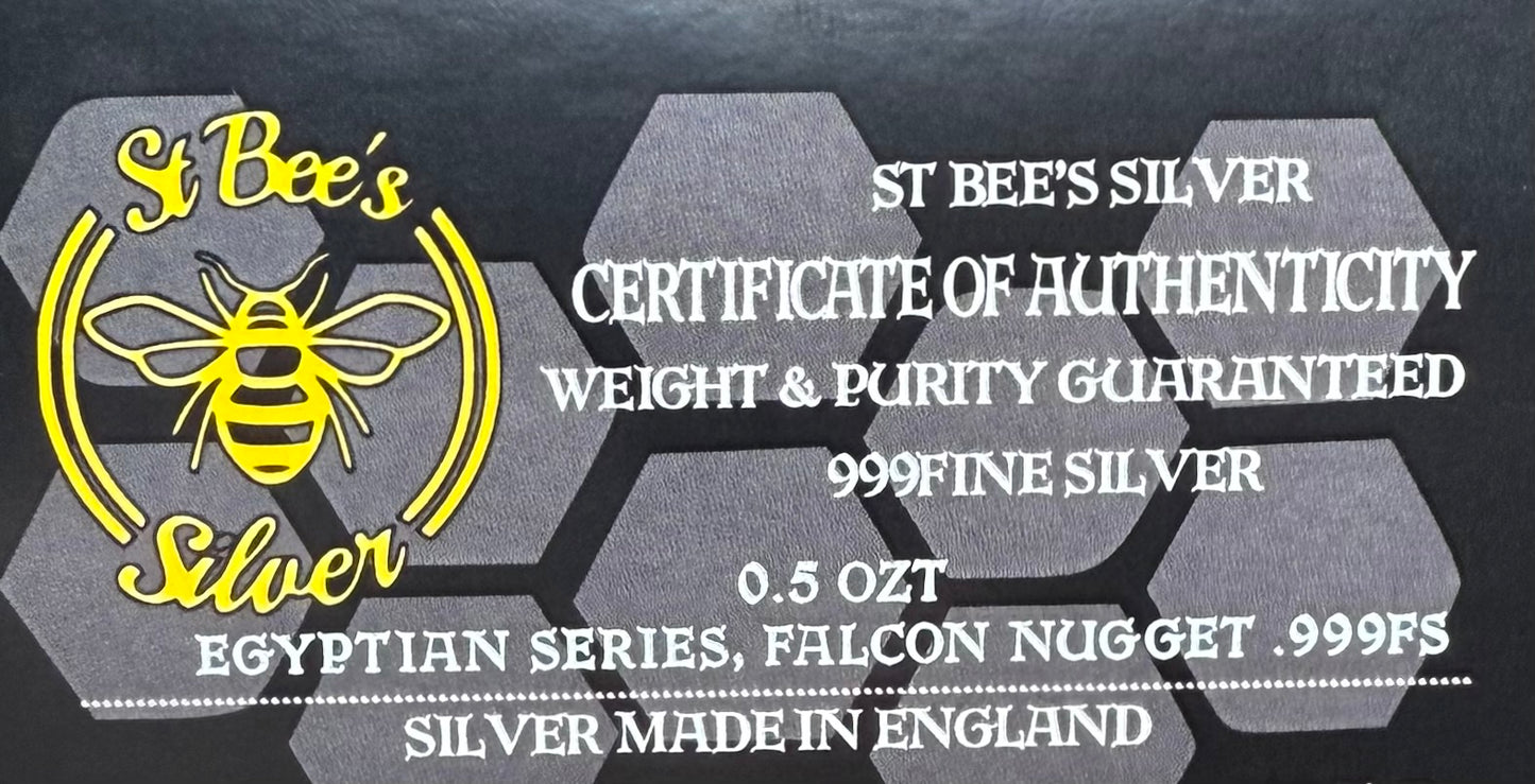 Egyptian Series 'Falcon' .5 oz .999 Pure Silver Nugget Hand Crafted by St Bee's in England, Antique Finish, Includes Wooden Box & COA, Mint Condition Limited Edition