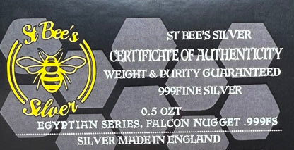 Egyptian Series 'Falcon' .5 oz .999 Pure Silver Nugget Hand Crafted by St Bee's in England, Antique Finish, Includes Wooden Box & COA, Mint Condition Limited Edition