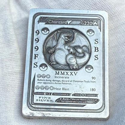 Pokémon 'Fire Charizard' 2.82 oz .999 Pure Silver Trading Card Hand Crafted by St Bee's in England, Satin Finish, Includes Poké Ball & COA, Mint Condition Limited Edition