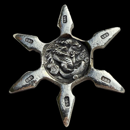 'Twin Dragon Star' 1.04 oz .999 Fine Silver Star Hand Crafted by St Bee's in England, Shiny Finish, Includes Earbud Case & COA, Mint Condition, Limited Edition