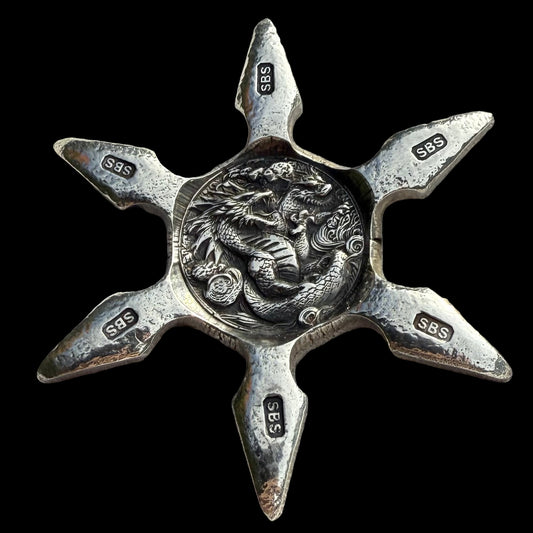 'Twin Dragon Star' 1.04 oz .999 Fine Silver Star Hand Crafted by St Bee's in England, Shiny Finish, Includes Earbud Case & COA, Mint Condition, Limited Edition