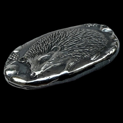 'Hedgehog' .5 oz .999 Pure Silver Nugget Hand Crafted by St Bee's in England, Shiny Finish, Includes Wooden Box & COA, Mint Condition Limited Edition