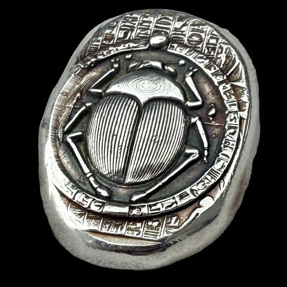 Egyptian Series 'Scarab' .5 oz .999 Pure Silver Nugget Hand Crafted by St Bee's in England, Antique Finish, Includes Wooden Box & COA, Mint Condition Limited Edition