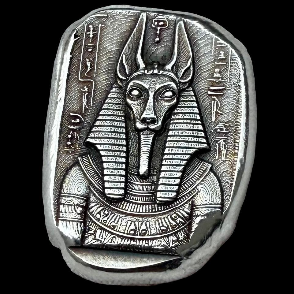 Egyptian Series 'Anubis' .5 oz .999 Pure Silver Nugget Hand Crafted by St Bee's in England, Antique Finish, Includes Wooden Box & COA, Mint Condition Limited Edition