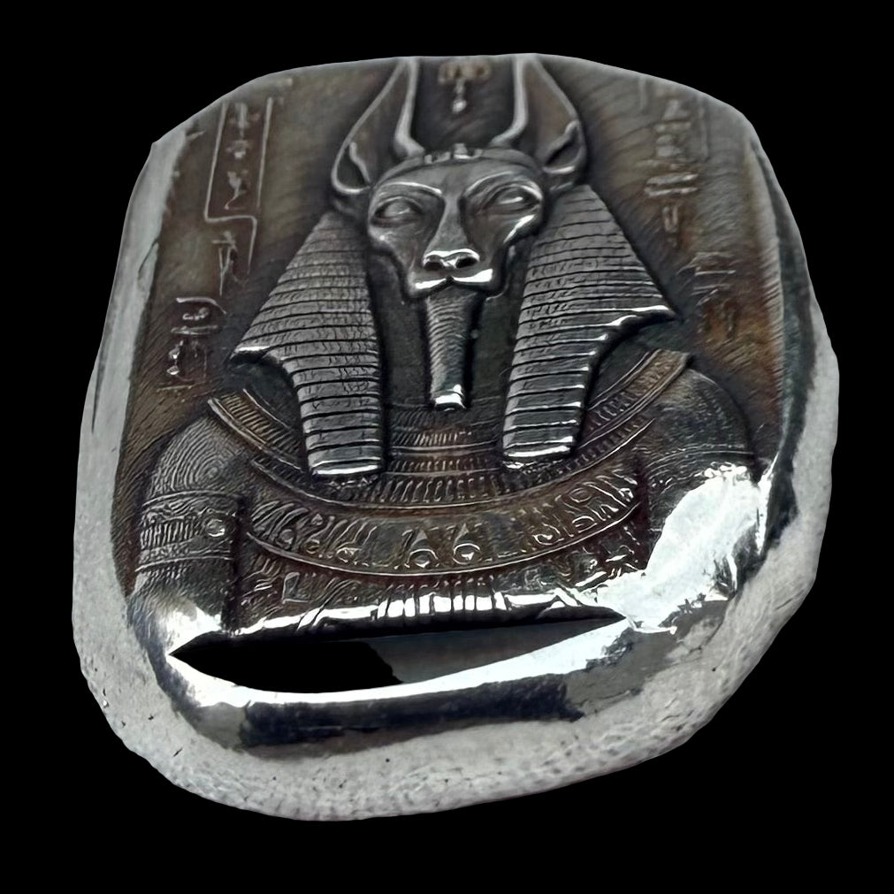 Egyptian Series 'Anubis' .5 oz .999 Pure Silver Nugget Hand Crafted by St Bee's in England, Antique Finish, Includes Wooden Box & COA, Mint Condition Limited Edition