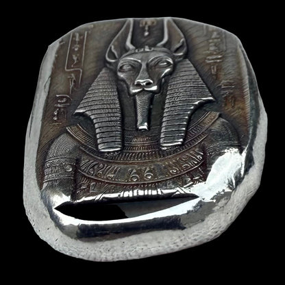 Egyptian Series 'Anubis' .5 oz .999 Pure Silver Nugget Hand Crafted by St Bee's in England, Antique Finish, Includes Wooden Box & COA, Mint Condition Limited Edition