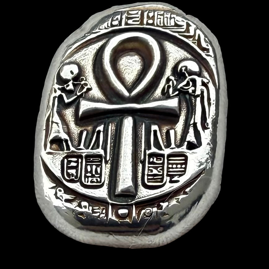 Egyptian Series 'Ankh' .5 oz .999 Pure Silver Nugget Hand Crafted by St Bee's in England, Antique Finish, Includes Wooden Box & COA, Mint Condition Limited Edition
