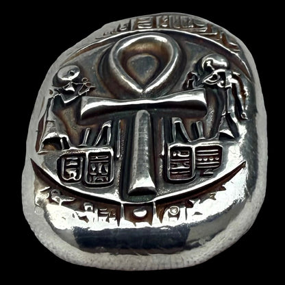 Egyptian Series 'Ankh' .5 oz .999 Pure Silver Nugget Hand Crafted by St Bee's in England, Antique Finish, Includes Wooden Box & COA, Mint Condition Limited Edition