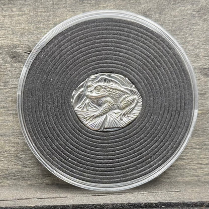 'Cute Frog' .5 oz .999 Pure Silver Nugget Hand Crafted by St Bee's in England, Shiny Finish, Includes Wooden Box & COA, Mint Condition Limited Edition