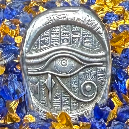 Egyptian Series 'Eye of Ra' .5 oz .999 Pure Silver Nugget Hand Crafted by St Bee's in England, Antique Finish, Includes Wooden Box & COA, Mint Condition Limited Edition
