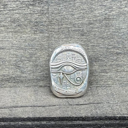Egyptian Series 'Eye of Ra' .5 oz .999 Pure Silver Nugget Hand Crafted by St Bee's in England, Antique Finish, Includes Wooden Box & COA, Mint Condition Limited Edition