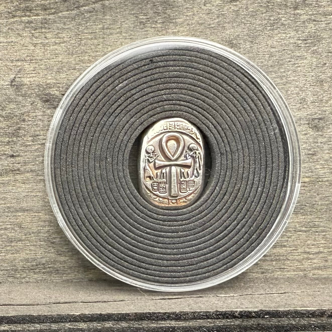 Egyptian Series 'Ankh' .5 oz .999 Pure Silver Nugget Hand Crafted by St Bee's in England, Antique Finish, Includes Wooden Box & COA, Mint Condition Limited Edition