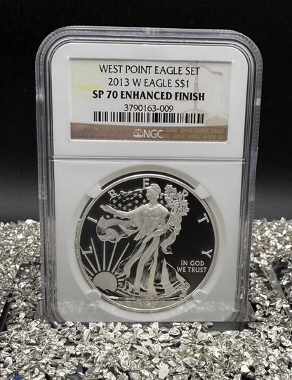 Reverse Proof & Enhanced Finish (2 Coin Set) 2013 (W) $1 American Silver Eagle NGC PF70 White Core Holder Classic Brown Label