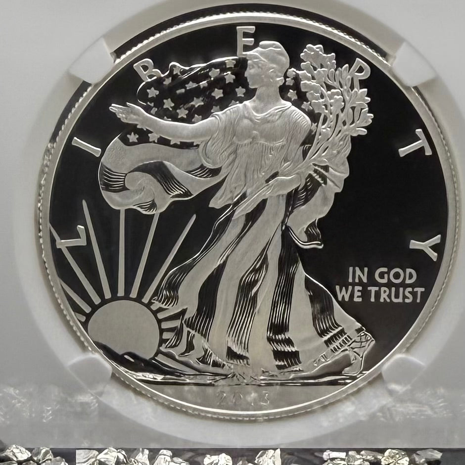 Reverse Proof & Enhanced Finish (2 Coin Set) 2013 (W) $1 American Silver Eagle NGC PF70 White Core Holder Classic Brown Label