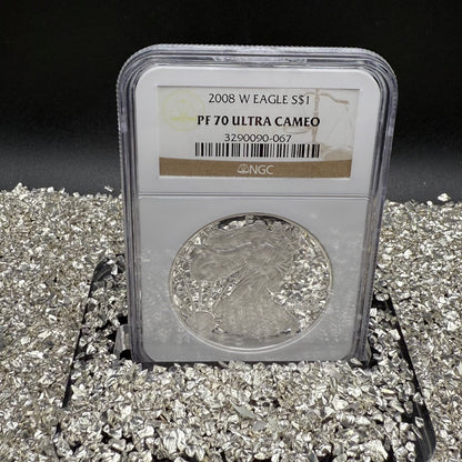 Proof 2008 (W) $1 American Silver Eagle NGC PF70UC Classic Brown Label (1 of 15,136)