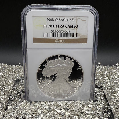Proof 2008 (W) $1 American Silver Eagle NGC PF70UC Classic Brown Label (1 of 15,136)