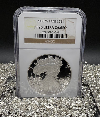Proof 2008 (W) $1 American Silver Eagle NGC PF70UC Classic Brown Label (1 of 15,136)