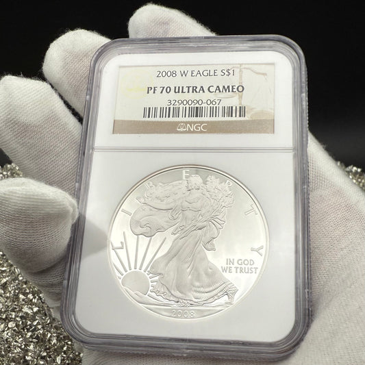 Proof 2008 (W) $1 American Silver Eagle NGC PF70UC Classic Brown Label (1 of 15,136)