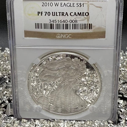 Proof 2010 (W) $1 American Silver Eagle NGC PF70UC Classic Brown Label (1 of 9,023)
