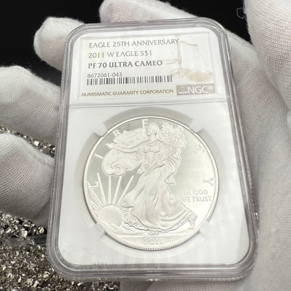 Proof 2011 (W) $1 American Silver Eagle NGC PF70UC 25th Anniversary Modern Brown Label Mint (1 of 9,295)