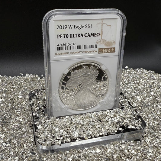 Proof 2019 (W) $1 American Silver Eagle NGC PF70UC Modern Brown Label White Holder (1 of 3,491)