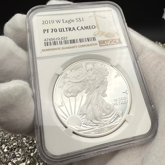 Proof 2019 (W) $1 American Silver Eagle NGC PF70UC Modern Brown Label White Holder (1 of 3,491)