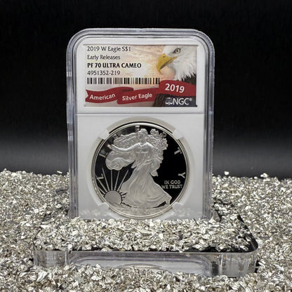 Proof 2019 (W) $1 American Silver Eagle NGC PF70UC Early Releases Eagle Label White Holder (1 of 4,470)