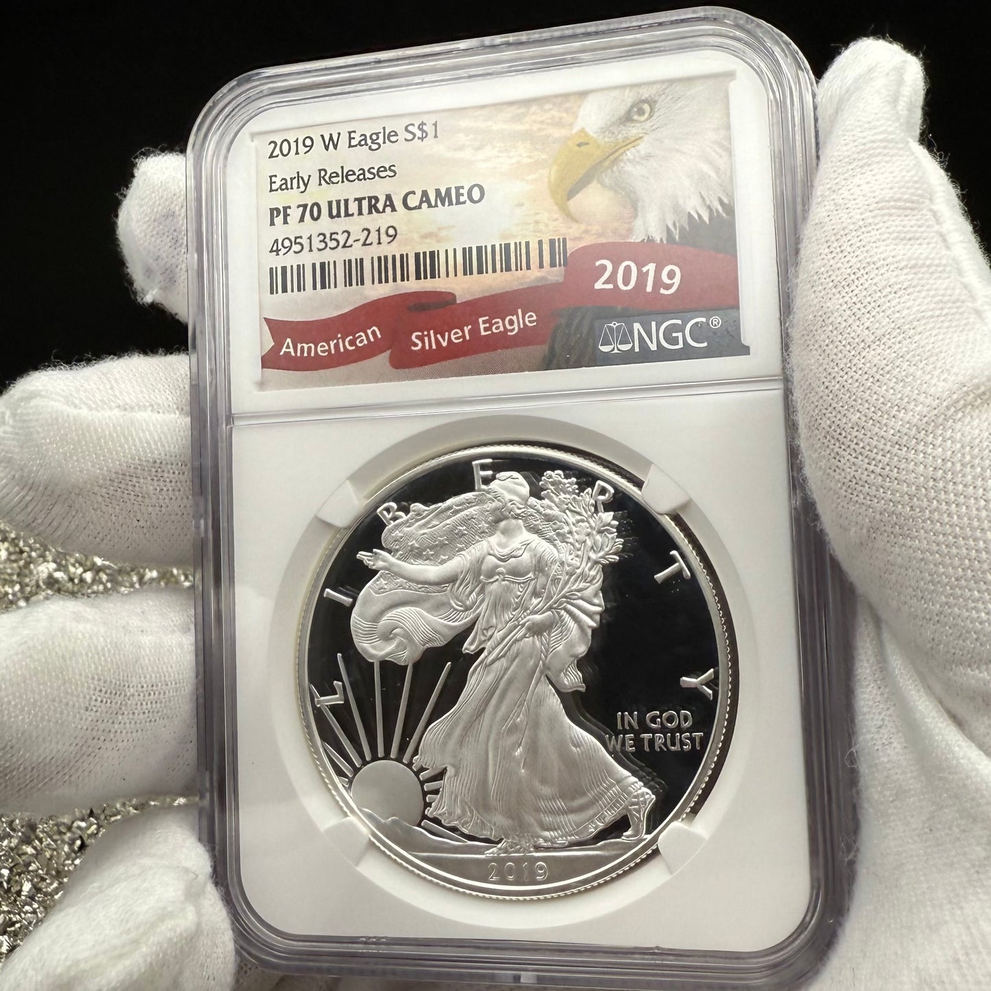 Proof 2019 (W) $1 American Silver Eagle NGC PF70UC Early Releases Eagle Label White Holder (1 of 4,470)