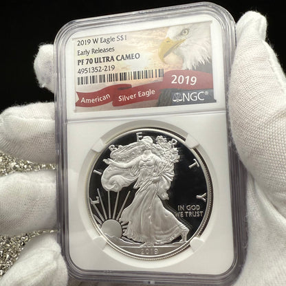Proof 2019 (W) $1 American Silver Eagle NGC PF70UC Early Releases Eagle Label White Holder (1 of 4,470)