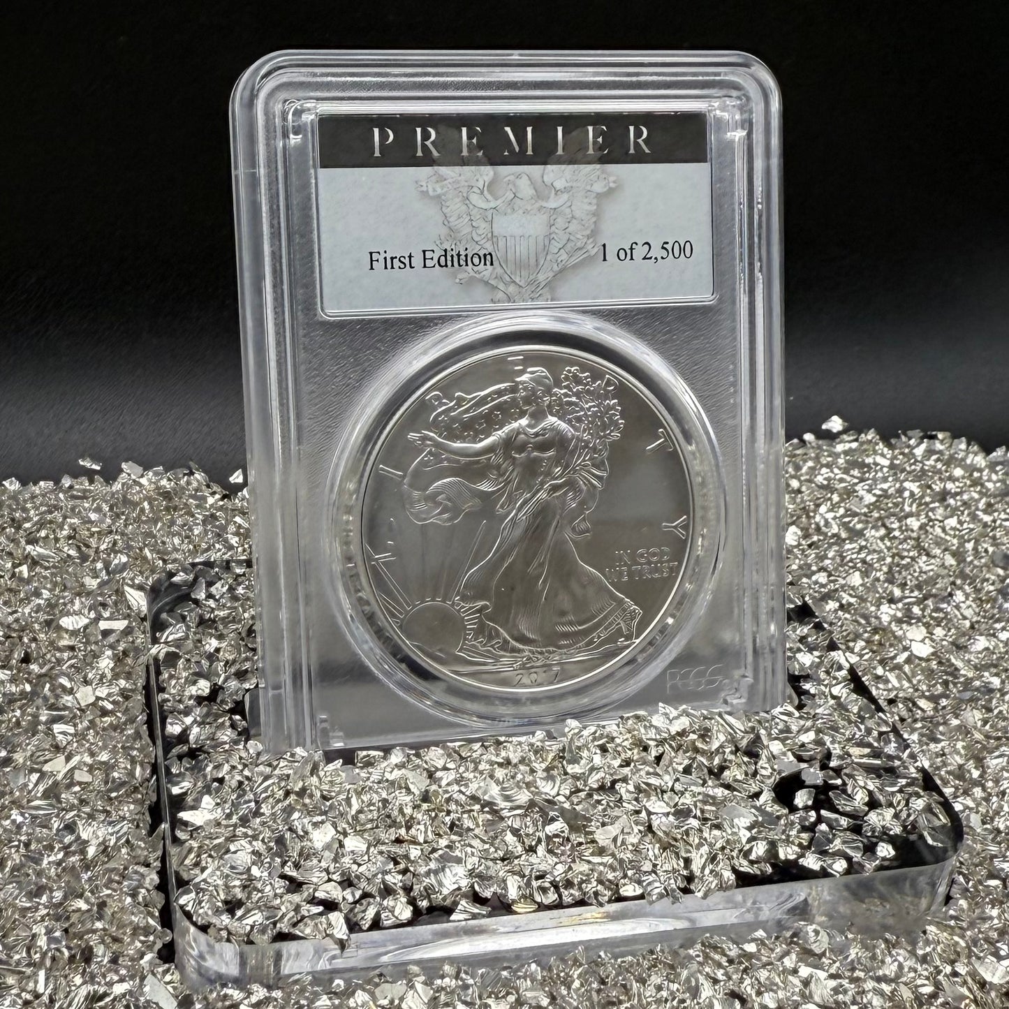 Burnished 2017 (W) $1 American Silver Eagle PCGS SP70 Premier Black Label Mint Condition (1 of 2,500)