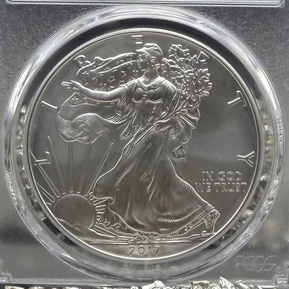 Burnished 2017 (W) $1 American Silver Eagle PCGS SP70 Premier Black Label Mint Condition (1 of 2,500)