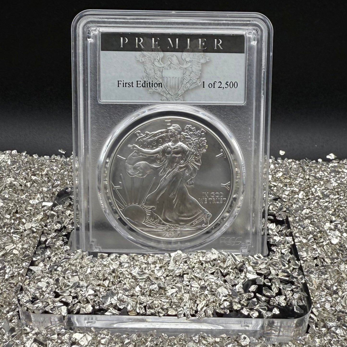 Burnished 2017 (W) $1 American Silver Eagle PCGS SP70 Premier Black Label Mint Condition (1 of 2,500)