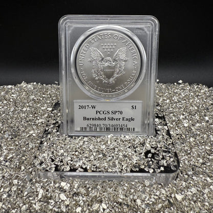Burnished 2017 (W) $1 American Silver Eagle PCGS SP70 Premier Black Label Mint Condition (1 of 2,500)