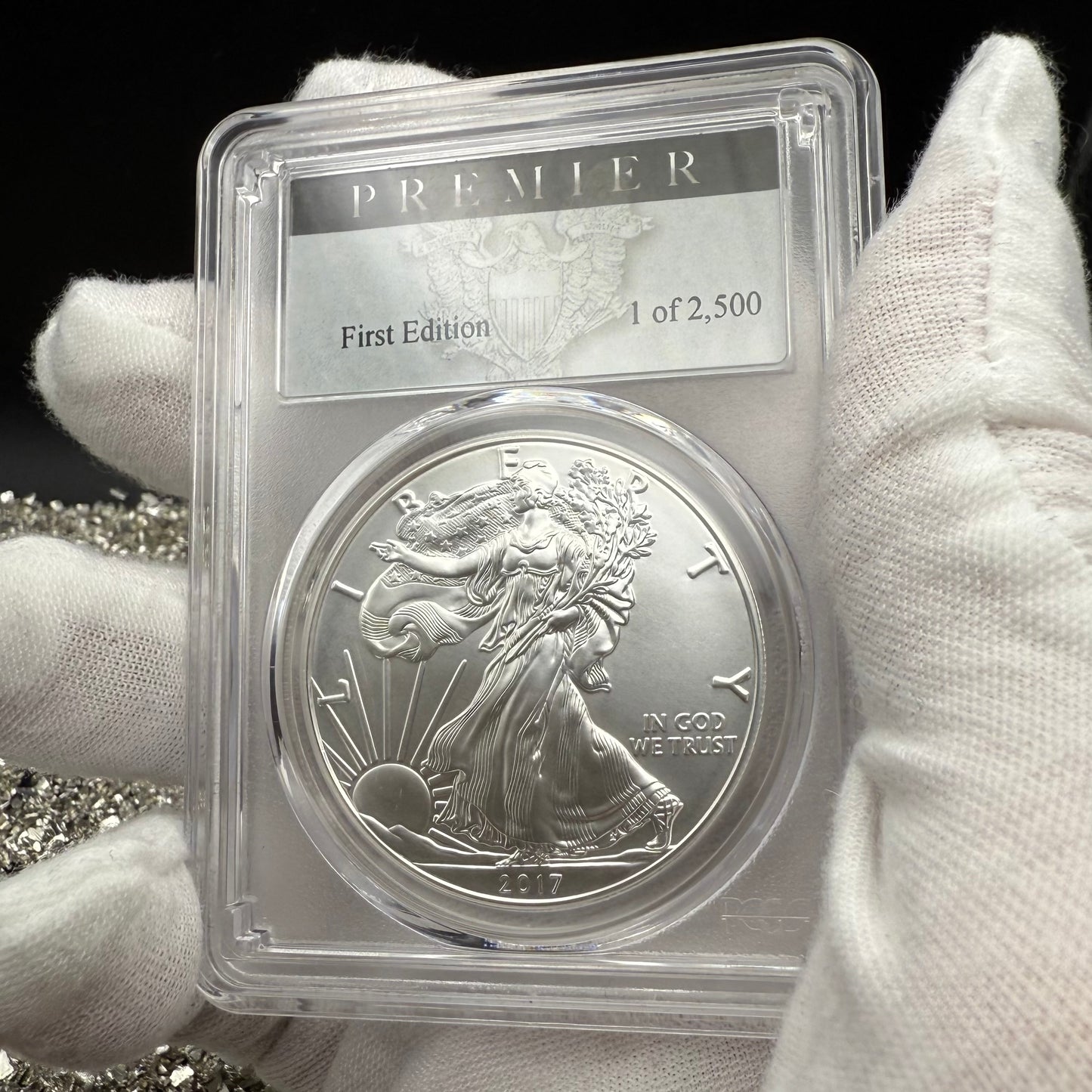 Burnished 2017 (W) $1 American Silver Eagle PCGS SP70 Premier Black Label Mint Condition (1 of 2,500)
