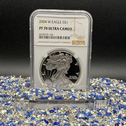 Proof 2004 (W) $1 American Silver Eagle NGC PF70UC Modern Brown Label (1 of 12,325)