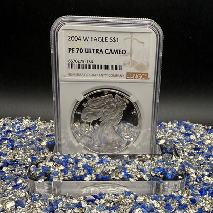 Proof 2004 (W) $1 American Silver Eagle NGC PF70UC Modern Brown Label (1 of 12,325)