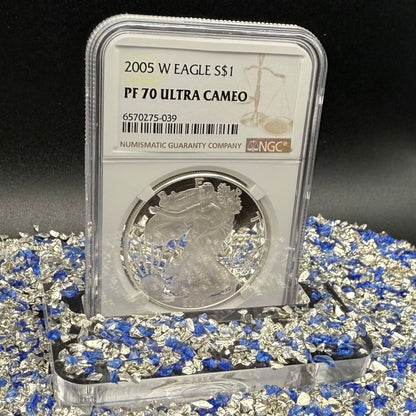 Proof 2005 (W) $1 American Silver Eagle NGC PF70UC Modern Brown Label (1 of 14,635)