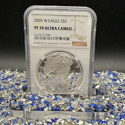 Proof 2005 (W) $1 American Silver Eagle NGC PF70UC Modern Brown Label (1 of 14,635)